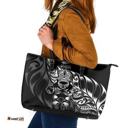 New Zealand Lawn Bowls Leather Tote Bag Black Maori Warrior Tribal Silver Fern LT9