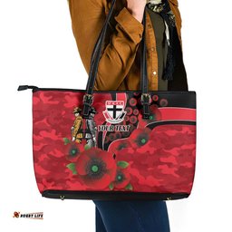 St Saints ANZAC Personalised Leather Tote Bag Lest We Forget Poppy Camo LT9