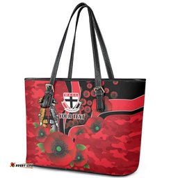 St Saints ANZAC Personalised Leather Tote Bag Lest We Forget Poppy Camo LT9