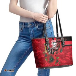 St Saints ANZAC Personalised Leather Tote Bag Lest We Forget Poppy Camo LT9