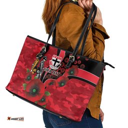 St Saints ANZAC Personalised Leather Tote Bag Lest We Forget Poppy Camo LT9