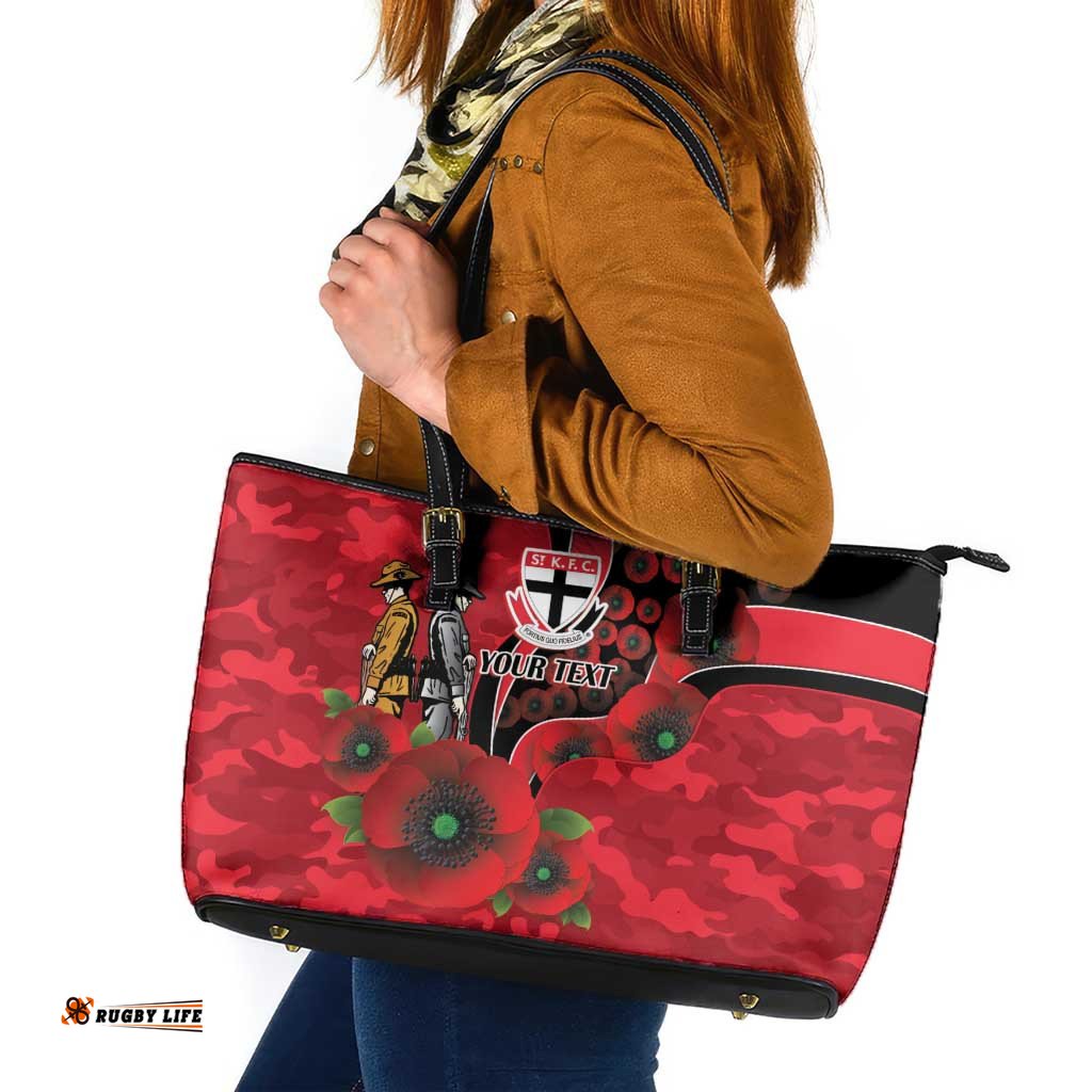 St Saints ANZAC Personalised Leather Tote Bag Lest We Forget Poppy Camo LT9