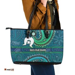 Torres Strait Islands Leather Tote Bag Dhari Emblem Vibrant Teal Indigenous TS04