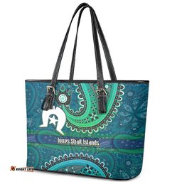 Torres Strait Islands Leather Tote Bag Dhari Emblem Vibrant Teal Indigenous TS04