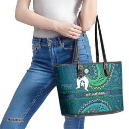 Torres Strait Islands Leather Tote Bag Dhari Emblem Vibrant Teal Indigenous TS04