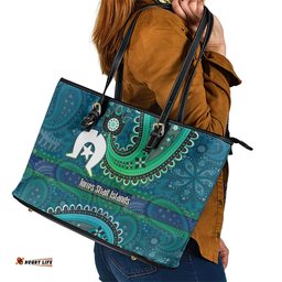 Torres Strait Islands Leather Tote Bag Dhari Emblem Vibrant Teal Indigenous TS04