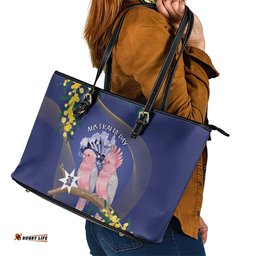 Pink Galah Australia Day Leather Tote Bag 26th January Golden Wattle Flag Color LT14