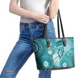 NAIDOC Deadly 50 Years Leather Tote Bag Jellyfish Aboriginal Culture Inspired Turquoise LT9
