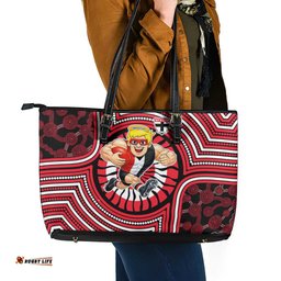 St Kilda Football Club Leather Tote Bag Indigenous Monochrome Dot Art Mascot Style TS04