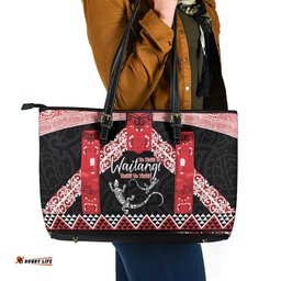 Toitu Te Tiriti O Waitangi Leather Tote Bag Maori Wharenui With Taniko Motifs LT14