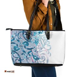 Turquoise Paua Shell Maori Leather Tote Bag Koru Kowhaiwhai LT7