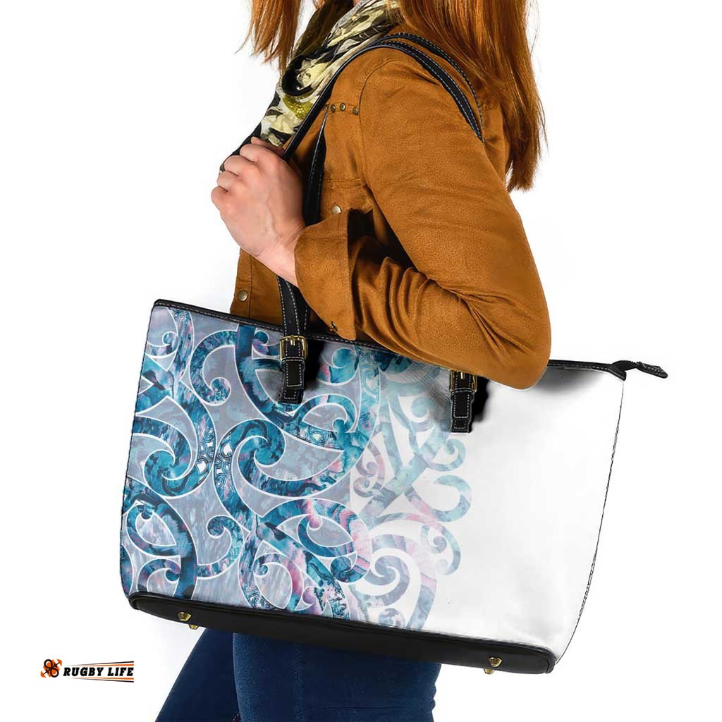 Turquoise Paua Shell Maori Leather Tote Bag Koru Kowhaiwhai LT7
