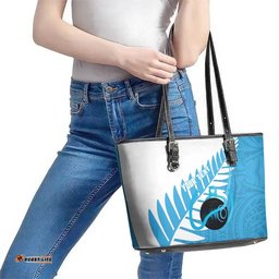 New Zealand Lawn Bowls Prostate Cancer Custom Leather Tote Bag Aotearoa Maori Silver Fern Blue Ribbon LT14