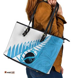 New Zealand Lawn Bowls Prostate Cancer Custom Leather Tote Bag Aotearoa Maori Silver Fern Blue Ribbon LT14