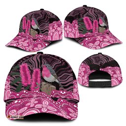 Australia Indigenous Classic Cap Breast Cancer Pink Robin Bottlebrush Aboriginal Art LT14