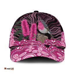 Australia Indigenous Classic Cap Breast Cancer Pink Robin Bottlebrush Aboriginal Art LT14