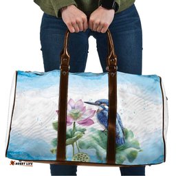 Australia Azure Kingfisher Travel Bag Ceyx Azureus Sacred Lotus Watercolor LT14
