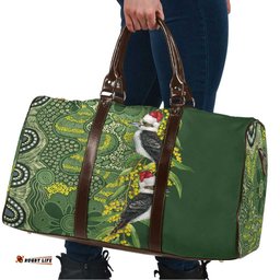 Aussie Kokaburra Golden Wattle Christmas Travel Bag Aboriginal Dots Painting Green Motif LT9