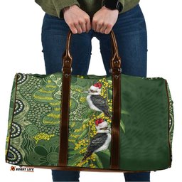 Aussie Kokaburra Golden Wattle Christmas Travel Bag Aboriginal Dots Painting Green Motif LT9