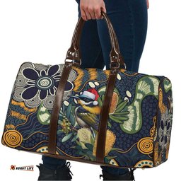 Aussie Honeyeaters Banksia Christmas Travel Bag Aboriginal Dots Painting Blue Motif LT9