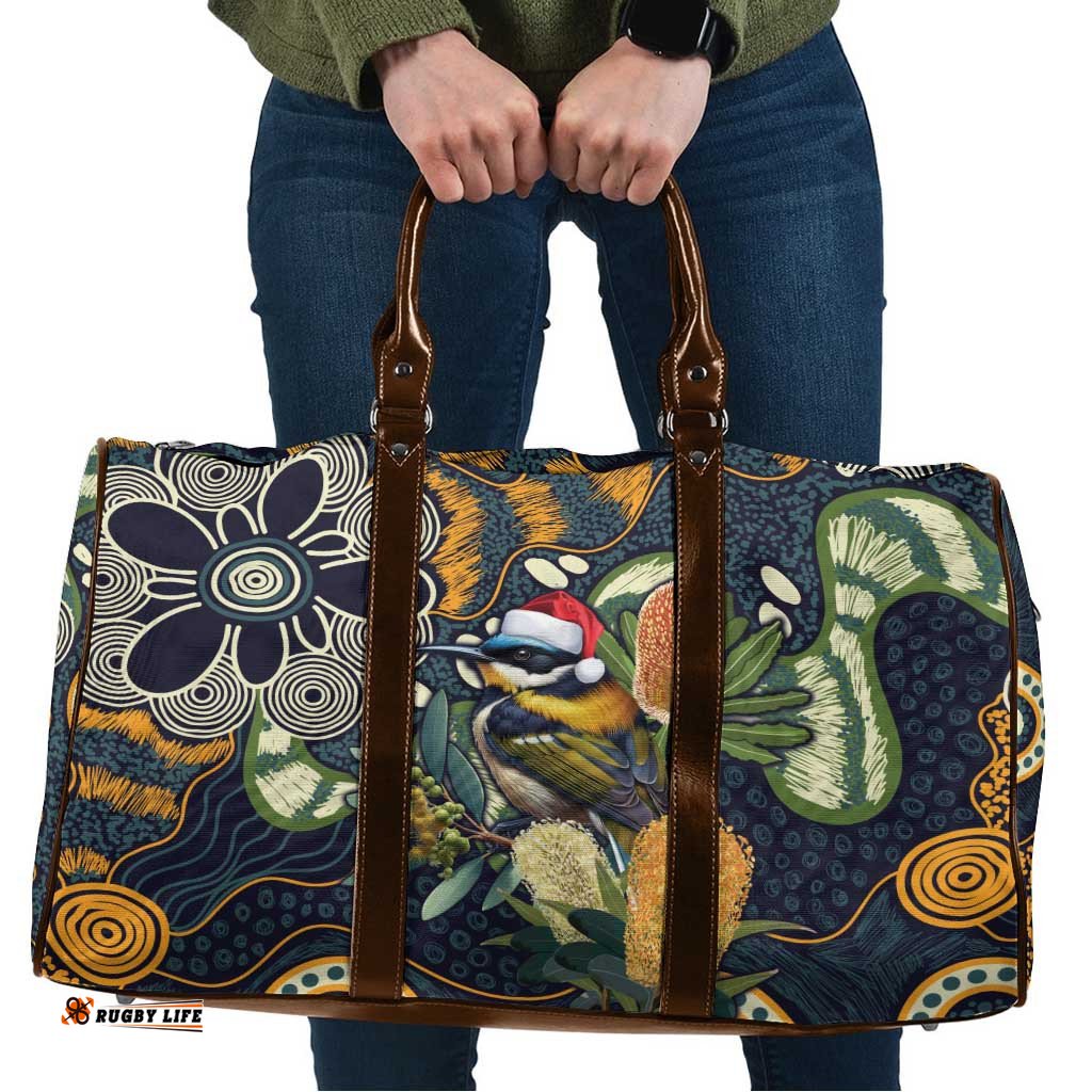 Aussie Honeyeaters Banksia Christmas Travel Bag Aboriginal Dots Painting Blue Motif LT9