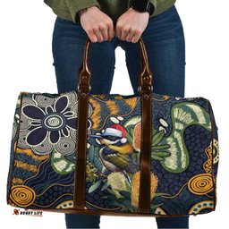 Aussie Honeyeaters Banksia Christmas Travel Bag Aboriginal Dots Painting Blue Motif LT9
