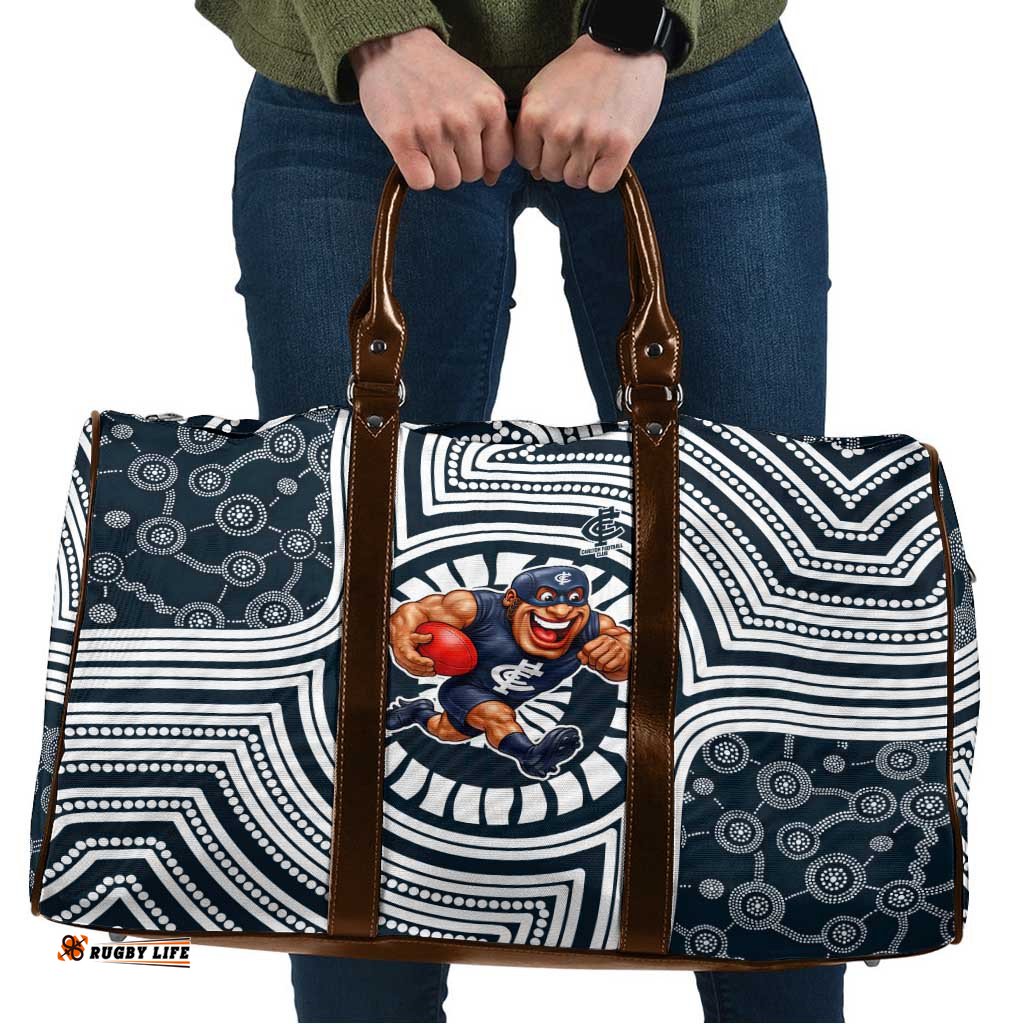 Carlton Football Club Travel Bag Indigenous Monochrome Dot Art Mascot Style TS04