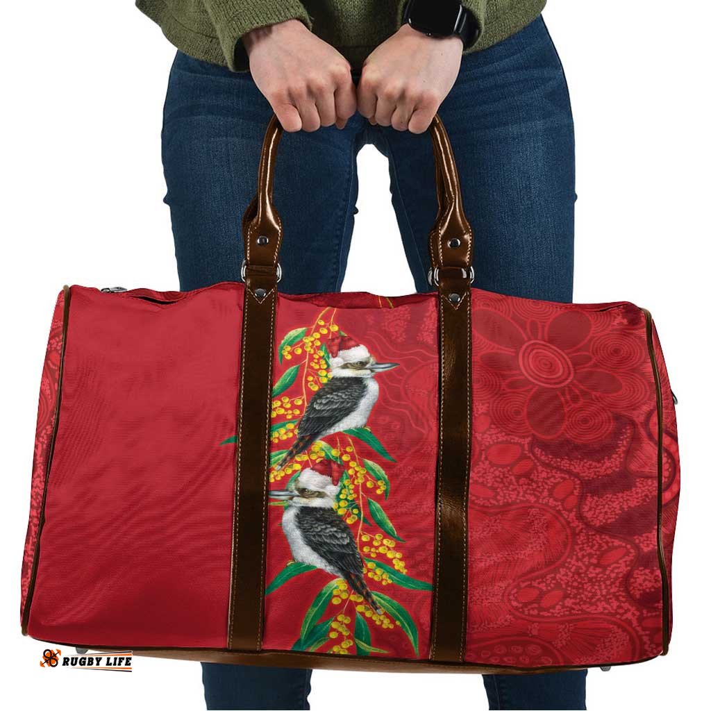 Aussie Kokaburra Golden Wattle Christmas Travel Bag Aboriginal Dots Painting Red Motif LT9