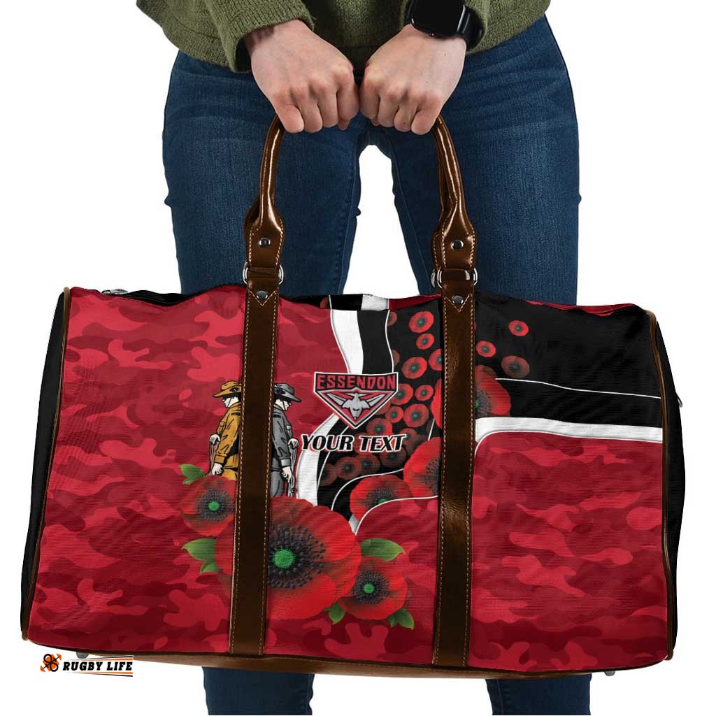 Essendon Bombers ANZAC Personalised Travel Bag Lest We Forget Poppy Camo LT9