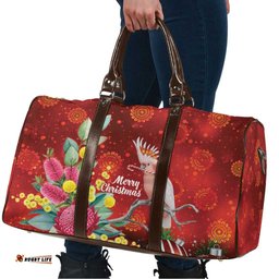Australia Pink Cockatoo Christmas Travel Bag Aussie Native Flowers Merry Xmas - Red LT14