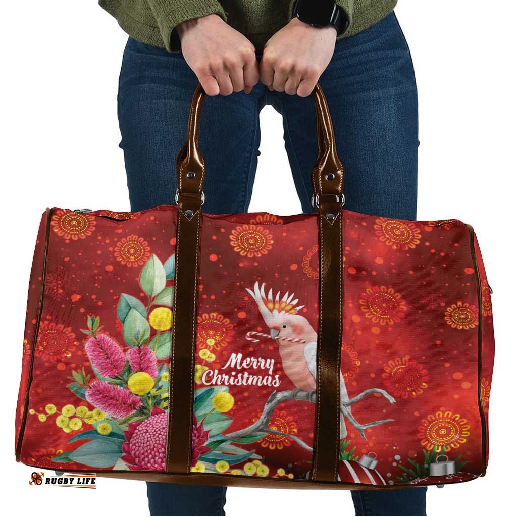 Australia Pink Cockatoo Christmas Travel Bag Aussie Native Flowers Merry Xmas - Red LT14