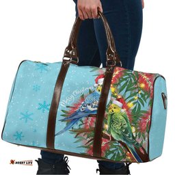 Blue Budgies on Callistemon Travel Bag Merry Christmas Aussie LT7