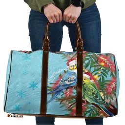 Blue Budgies on Callistemon Travel Bag Merry Christmas Aussie LT7