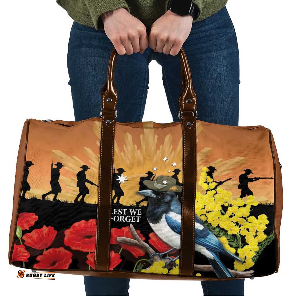 Australia Magpie ANZAC Day Travel Bag Rising Sun 25th April Poppy Golden Wattle LT14