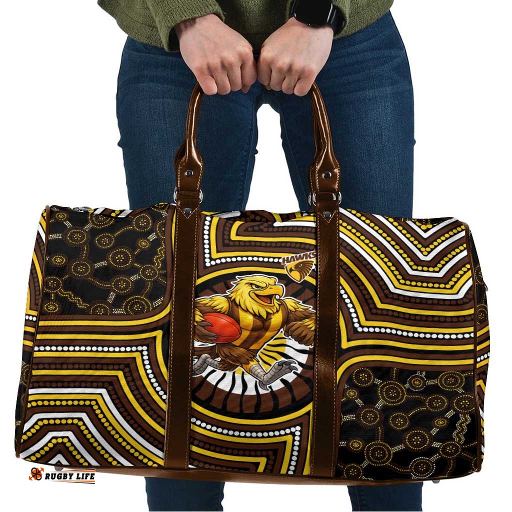 Hawthorn Hawks Travel Bag Indigenous Monochrome Dot Art Mascot Style TS04