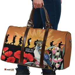 Australia Kookaburra ANZAC Day Travel Bag Rising Sun 25th April Poppy Eucalyptus Blossoms LT14