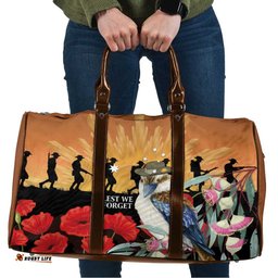 Australia Kookaburra ANZAC Day Travel Bag Rising Sun 25th April Poppy Eucalyptus Blossoms LT14