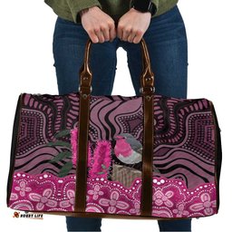 Australia Indigenous Travel Bag Breast Cancer Pink Robin Bottlebrush Aboriginal Art LT14