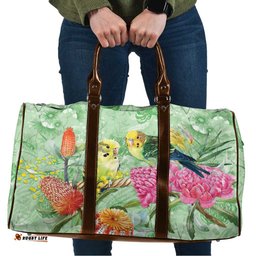 Birds and Floral Aussie Budgerigars Travel Bag Mint Opal LT7