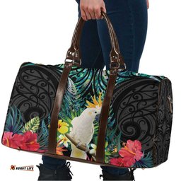 Sulphur-crested Cockatoo New Zealand Travel Bag Paua Shell Aotearoa Maori Tropical Flowers LT14