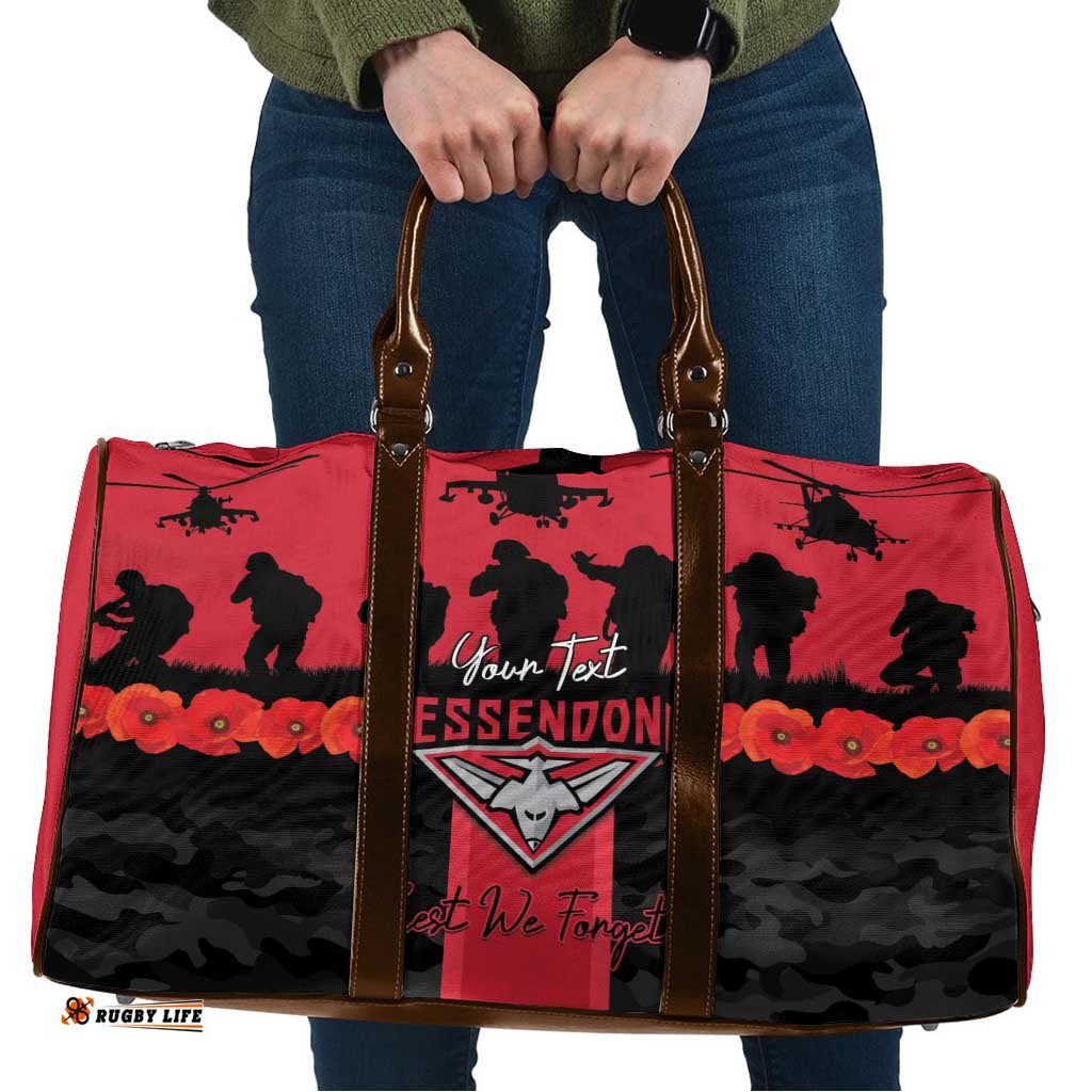 Personalised Essendon Football ANZAC Day Travel Bag Bombers Poppy Lest We Forget LT14