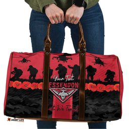 Personalised Essendon Football ANZAC Day Travel Bag Bombers Poppy Lest We Forget LT14