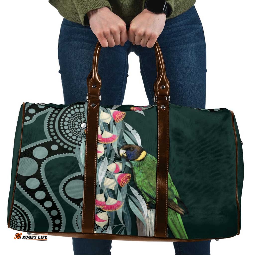 Australian Ringneck Parrot Travel Bag Barnardius Zonarius Eucalyptus Flowers Aboriginal Art LT14