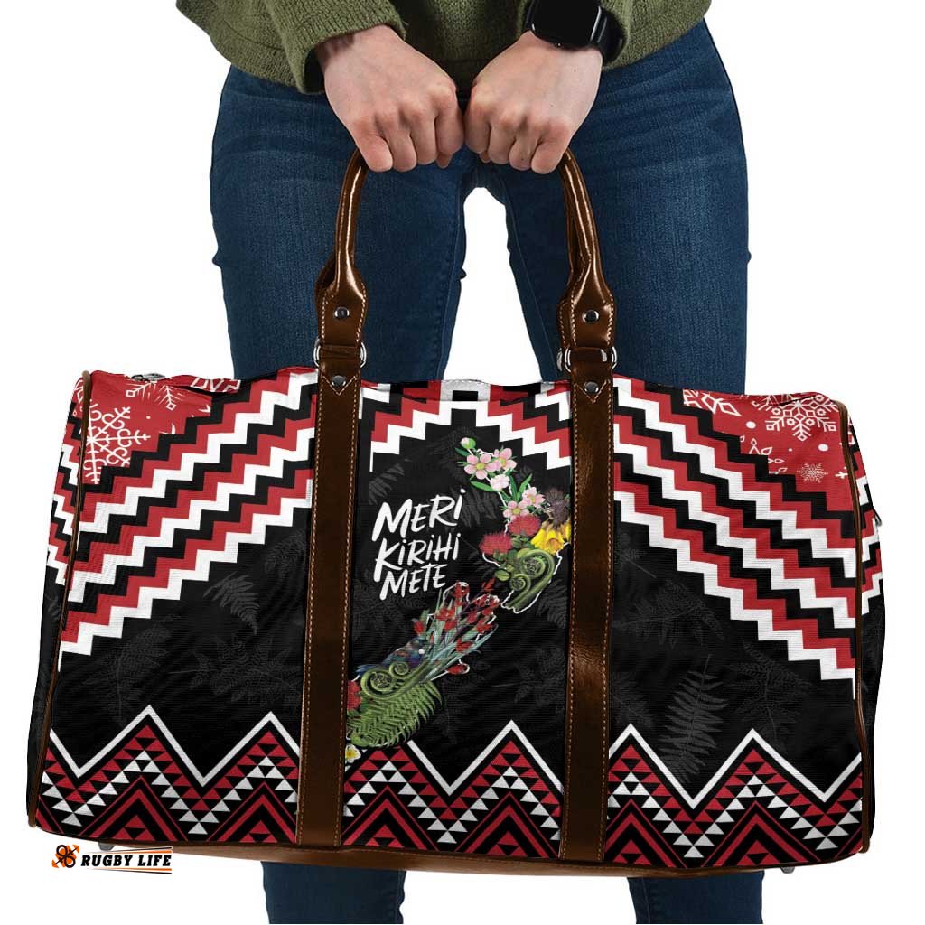 New Zealand Christmas Taniko Poutama Travel Bag Flora Map with Birds LT7
