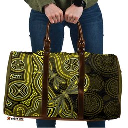 Yellow Indigenous Dragonfly Australia Travel Bag Aboriginal Art LT14