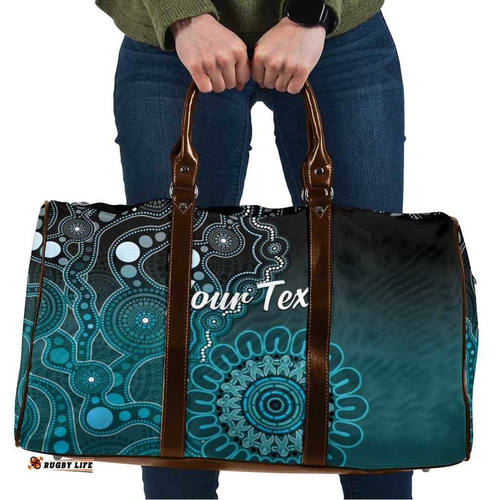 Personalised Ovarian Cancer Awareness Travel Bag Teal Ribbon Aboriginal Art LT05