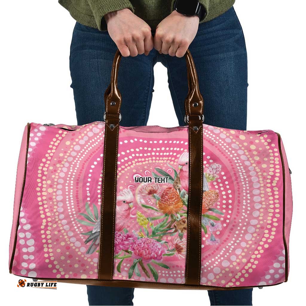 Personalized Pink Galah Aboriginal Dot Art Travel Bag Australias Breast Cancer Awareness LT9