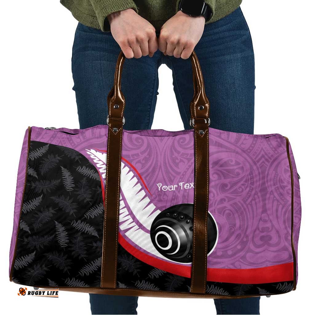 Personalised Aotearoa Lawn Bowls Travel Bag Maori and Silver Fern Sporty Style Pink Color LT03