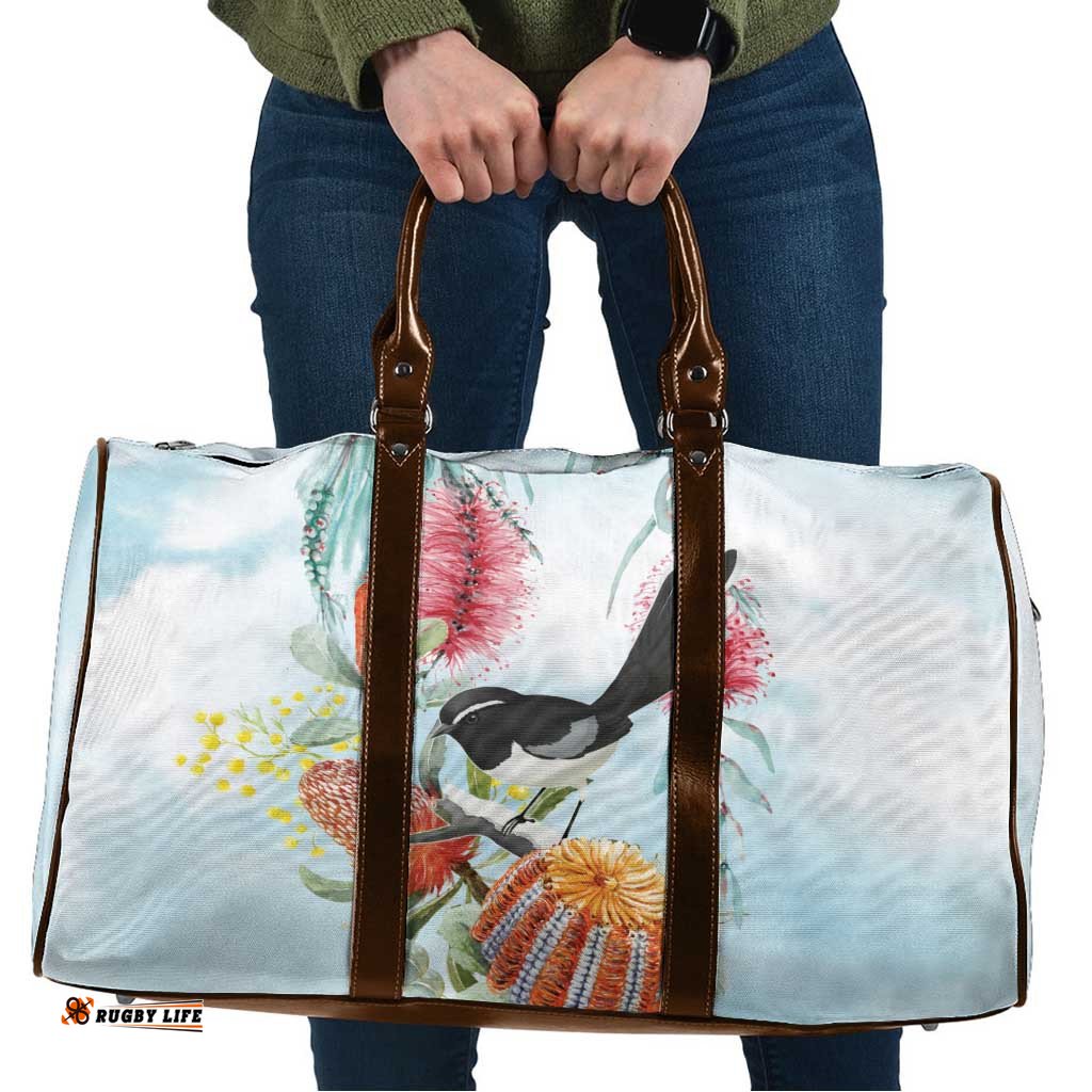 Willie wagtail Australia Travel Bag Banksia Bottlebrushes Watercolor Stylized LT14