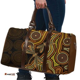Orange Indigenous Dragonfly Australia Travel Bag Aboriginal Art LT14